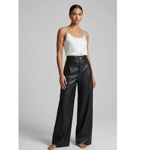Commense Faux Leather Wide-Leg Pants Black Size Small